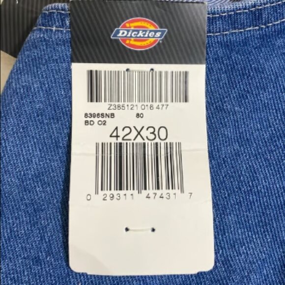 DICKIES Men’s Indigo Bib Overalls Carpenter's Blue Denim Jeans Size 42x30 - Picture 7 of 9